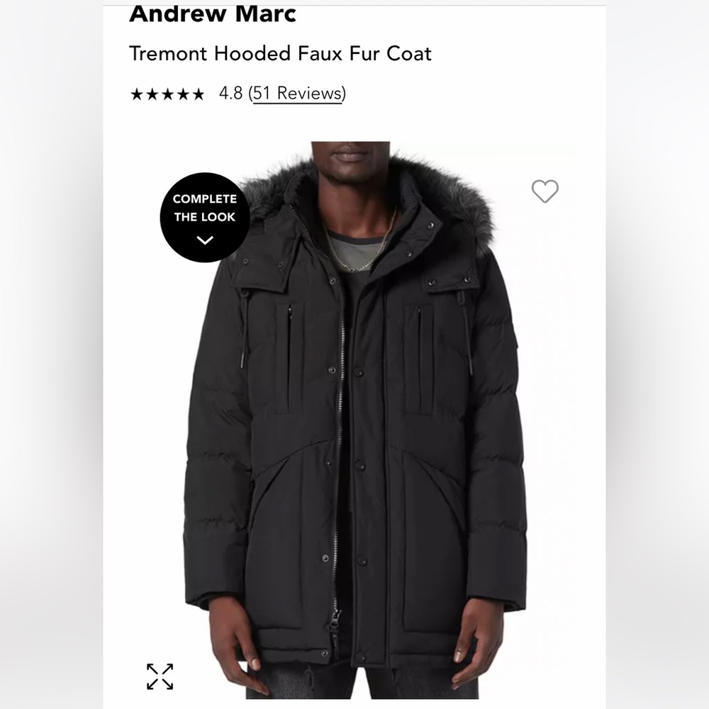 Andrew Marc Mens Winter Coat - black, faux fur hood